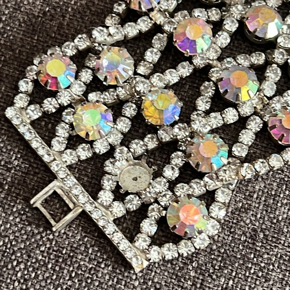 Exquisite Vintage Borealis & Crystal Silver Wide Bracelet - Picture 9 of 11